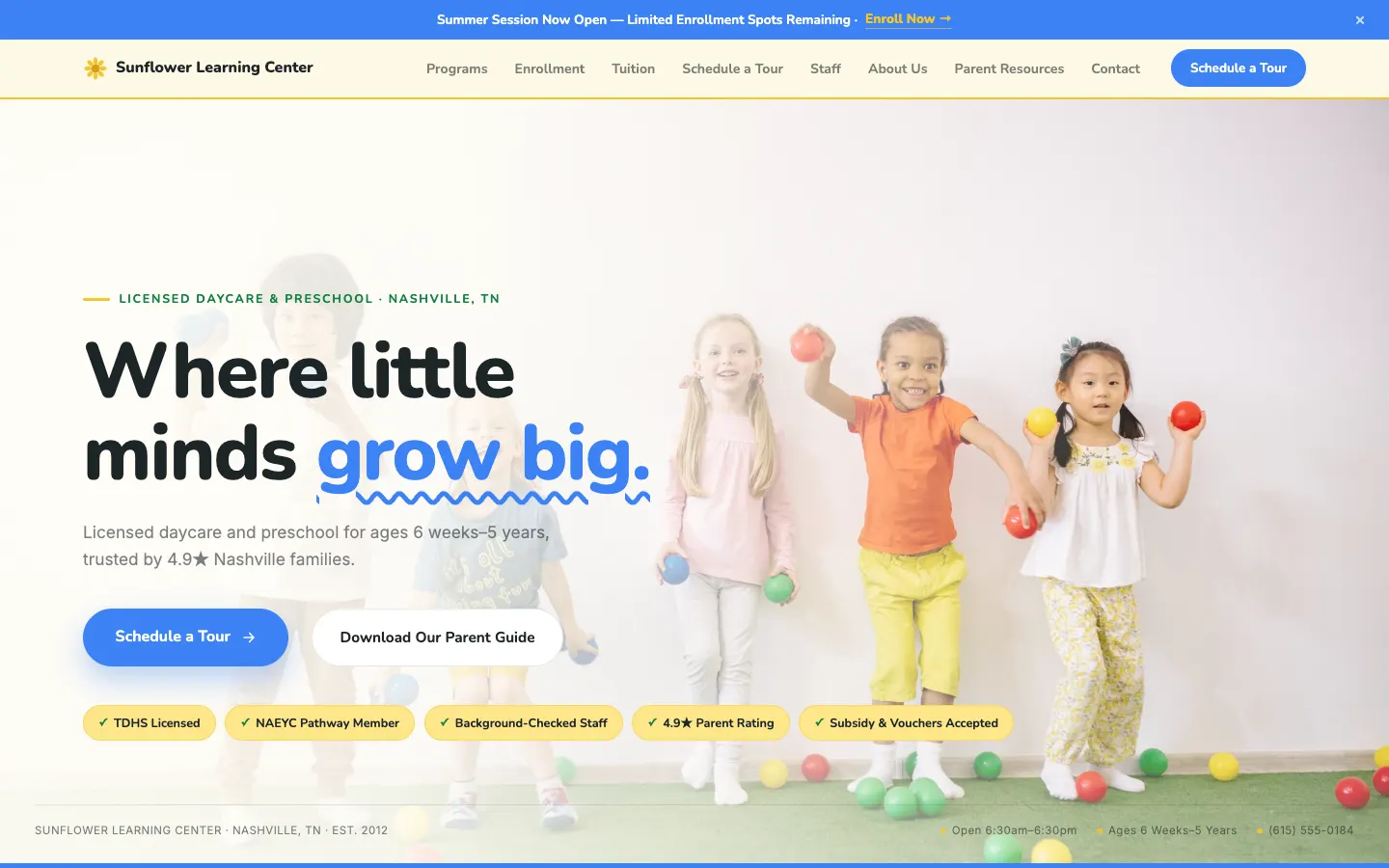 Sunflower Learning Center website
